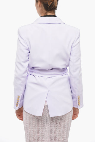 Double-breasted Belted Blazer with Peak Lapel