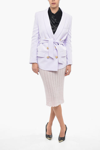 Double-breasted Belted Blazer with Peak Lapel