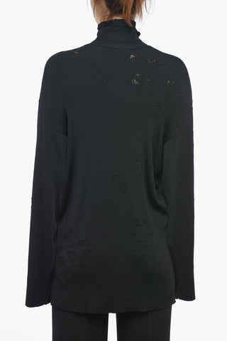 UNISEX Oversized Ribbed Jersey Turtleneck with Destroyed Effect Details