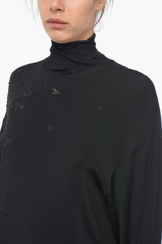 UNISEX Oversized Ribbed Jersey Turtleneck with Destroyed Effect Details