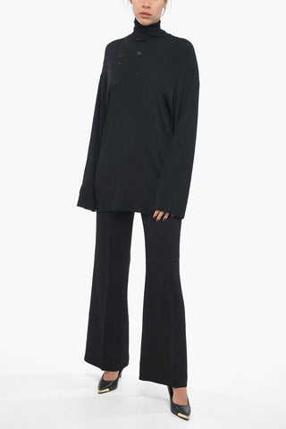 UNISEX Oversized Ribbed Jersey Turtleneck with Destroyed Effect Details
