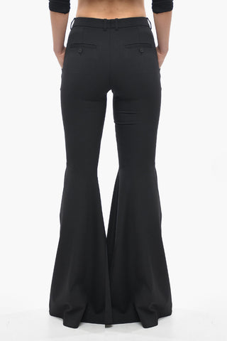 Stretch Wool Flared-leg Pants with Belt Loops