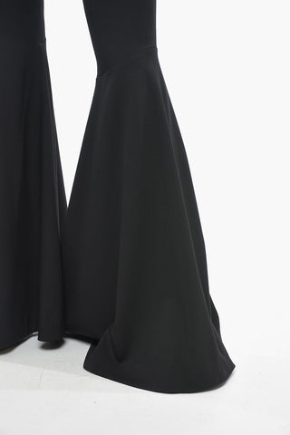 Stretch Wool Flared-leg Pants with Belt Loops