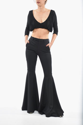 Stretch Wool Flared-leg Pants with Belt Loops