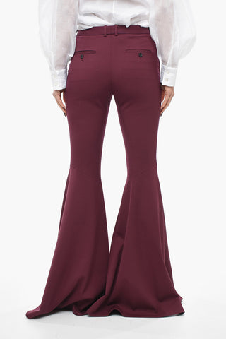 Pantaloni Flared-leg in Lana Stretch con Passanti