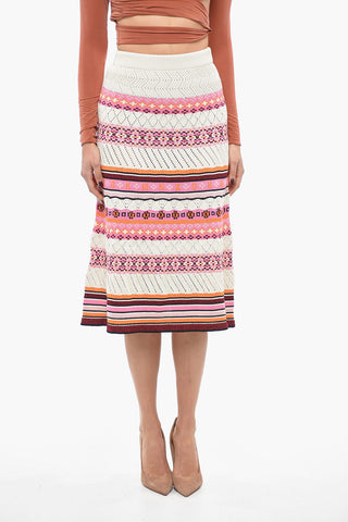Gonna Midi in Misto Cotone Crochet con Motivo Fairisle