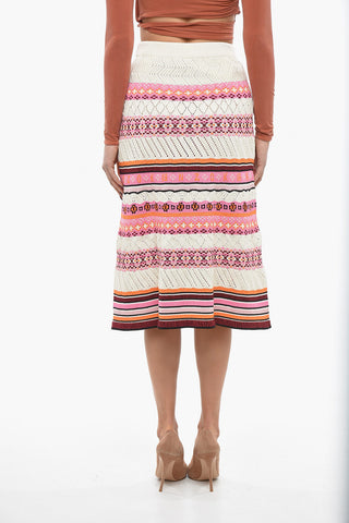 Gonna Midi in Misto Cotone Crochet con Motivo Fairisle