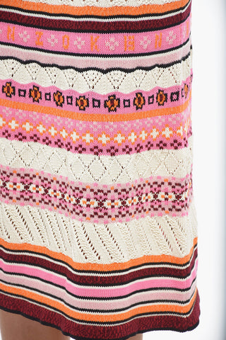 Gonna Midi in Misto Cotone Crochet con Motivo Fairisle