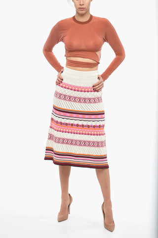 Gonna Midi in Misto Cotone Crochet con Motivo Fairisle