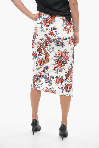 Paisley Motif Draped Pencil Skirt