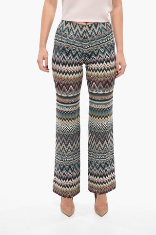 Wool Blend Straight Fit Pants with Herringbone Motif