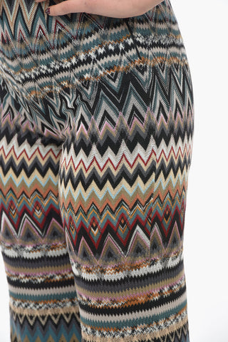 Pantaloni Straight Fit in Misto Lana con Motivo Herringbone