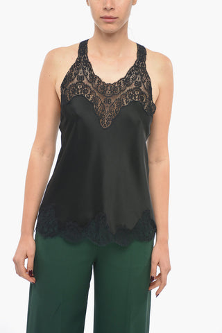 GARDE-ROBE Satin Tank Top with Lace Details