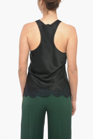 GARDE-ROBE Satin Tank Top with Lace Details