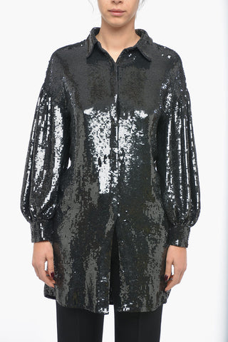 Sequined GENTLE Shirt Dress with Balloon Sleeves