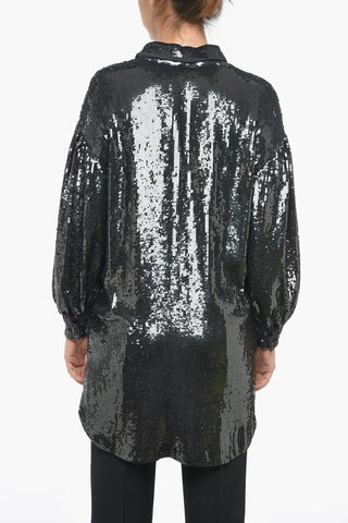 Sequined GENTLE Shirt Dress with Balloon Sleeves