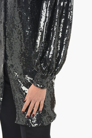 Sequined GENTLE Shirt Dress with Balloon Sleeves