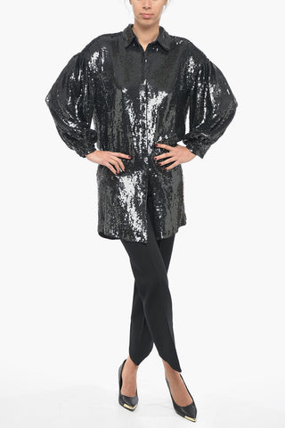 Sequined GENTLE Shirt Dress with Balloon Sleeves