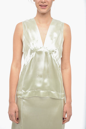 Satin Ruched Top with Tie-Up Detail