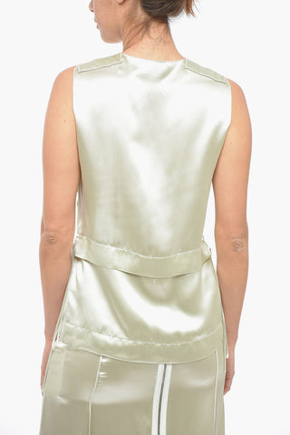 Satin Ruched Top with Tie-Up Detail