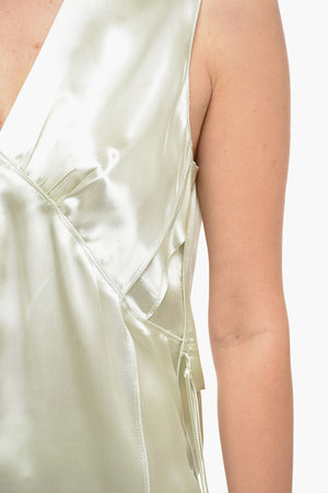 Satin Ruched Top with Tie-Up Detail