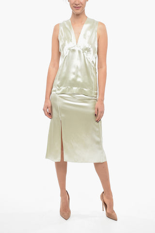 Satin Ruched Top with Tie-Up Detail