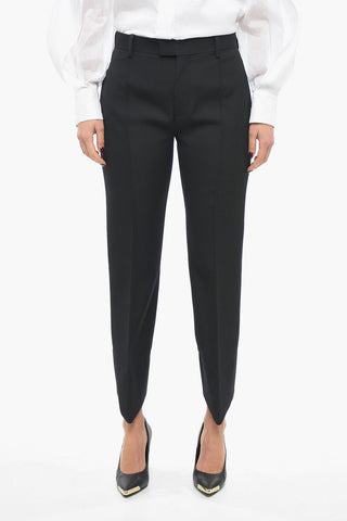 One-Pleat Wool Trousers with Curved Design