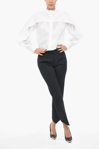 One-Pleat Wool Trousers with Curved Design
