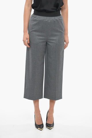 Wool Cropped Fit Pants with Elastic Waistband