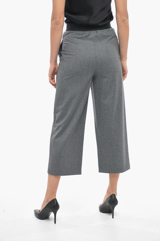 Wool Cropped Fit Pants with Elastic Waistband