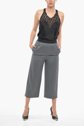 Wool Cropped Fit Pants with Elastic Waistband
