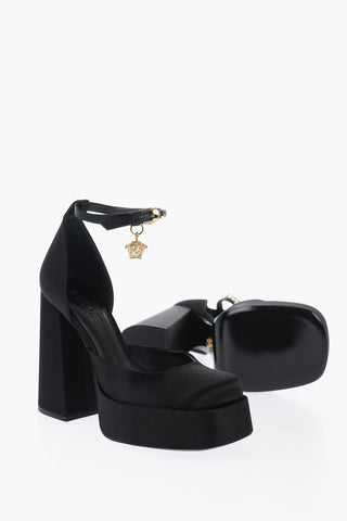 Jewel Strap Satin Platform Pumps 12cm