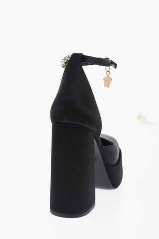 Jewel Strap Satin Platform Pumps 12cm