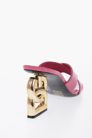 Embossed Leather SQUARE POP Mules With Logo Heel 8 cm
