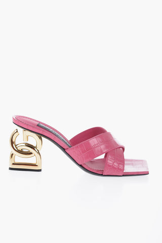 Embossed Leather SQUARE POP Mules With Logo Heel 8 cm