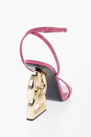 Embossed Leather SQUARE POP Sandals With Logo Heel 12 cm