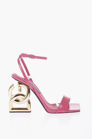 Embossed Leather SQUARE POP Sandals With Logo Heel 12 cm