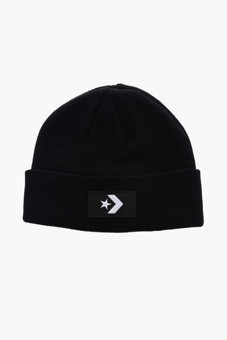 Beanie in Tinta Unita con Logo a Contrasto