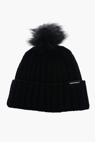 Beanie in Tinta Unita a Coste con Pom Pom