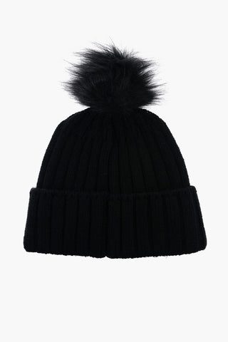 Beanie in Tinta Unita a Coste con Pom Pom