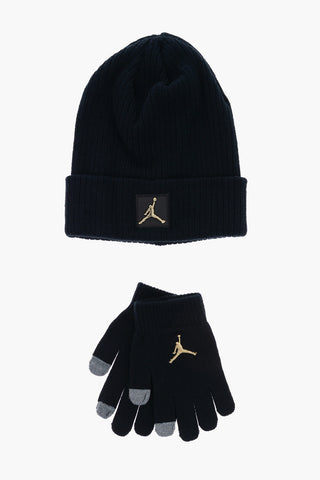 AIR JORDAN Golden-Effect Logo Gloves and Beanie Set