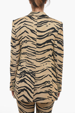 Tiger Motif Wool Blend Blazer with Flap Pocket