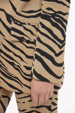 Tiger Motif Wool Blend Blazer with Flap Pocket