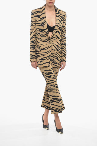 Tiger Motif Wool Blend Blazer with Flap Pocket