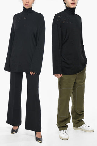 UNISEX Oversized Ribbed Jersey Turtleneck with Destroyed Effect Details