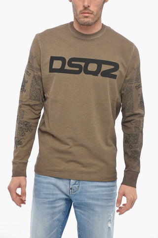Crew Neck Cotton T-Shirt with Lettering Logo