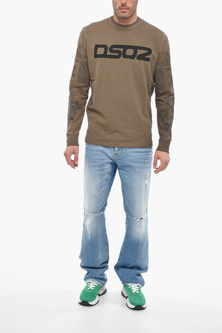 Crew Neck Cotton T-Shirt with Lettering Logo