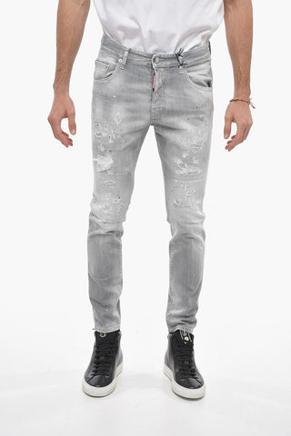Distressed Skater Fit Denims with Rhinestones 16cm