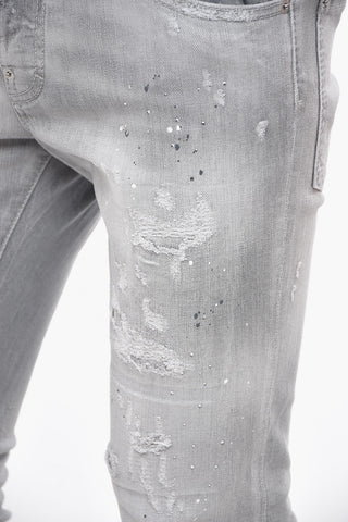 Distressed Skater Fit Denims with Rhinestones 16cm