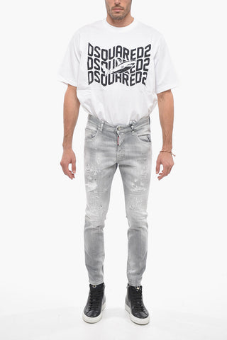 Distressed Skater Fit Denims with Rhinestones 16cm